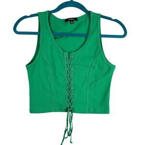 Ambiance‎ Women's Size M Sleeveless Lace Up Crop Top Kelly Green Y2K Festival